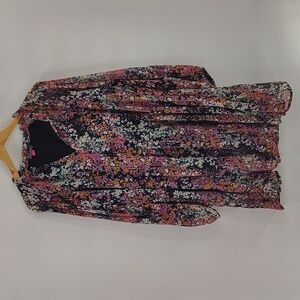 Vince Camuto Floral Dress Size XL Sheer Long Sleeve Multi Color V Neck Lined